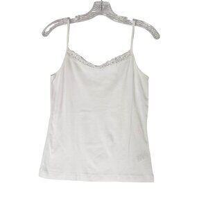 Giordano White Lace Trim Camisole Tank Top Cotton Size L